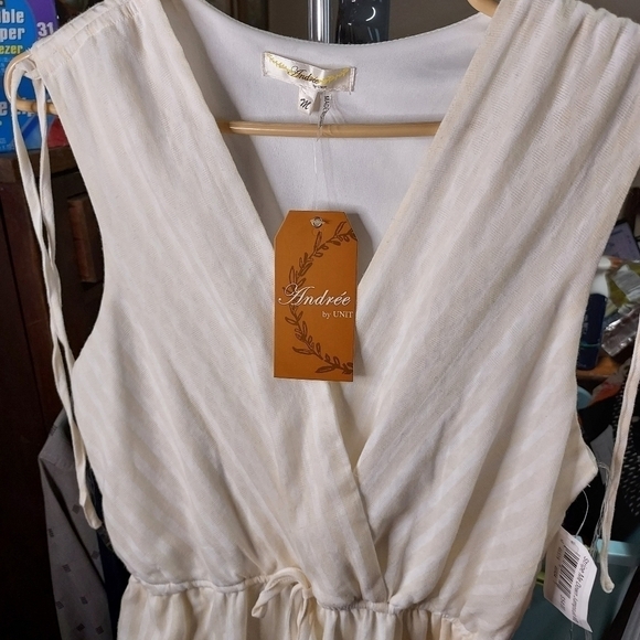 Andree by unit jumpsuit NWT cream and white striped Med - Picture 13 of 15